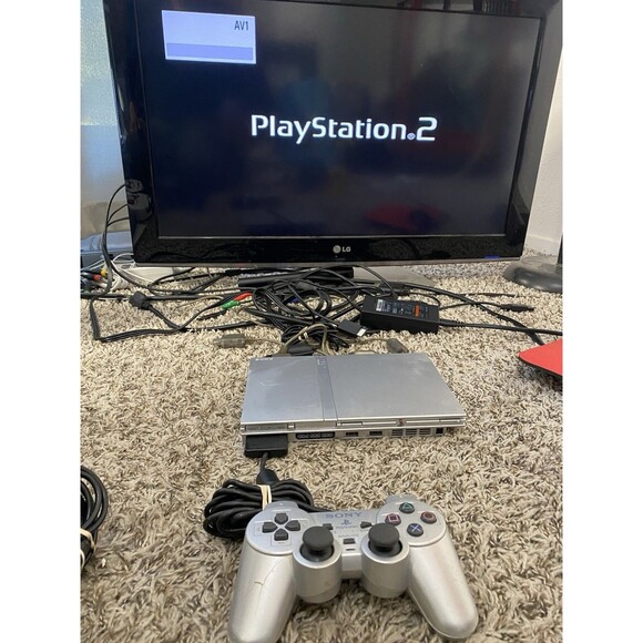 Sony Playstation 2 PS2 Slim Silver Console Bundle OEM Silver Controller Tested - Picture 6 of 6